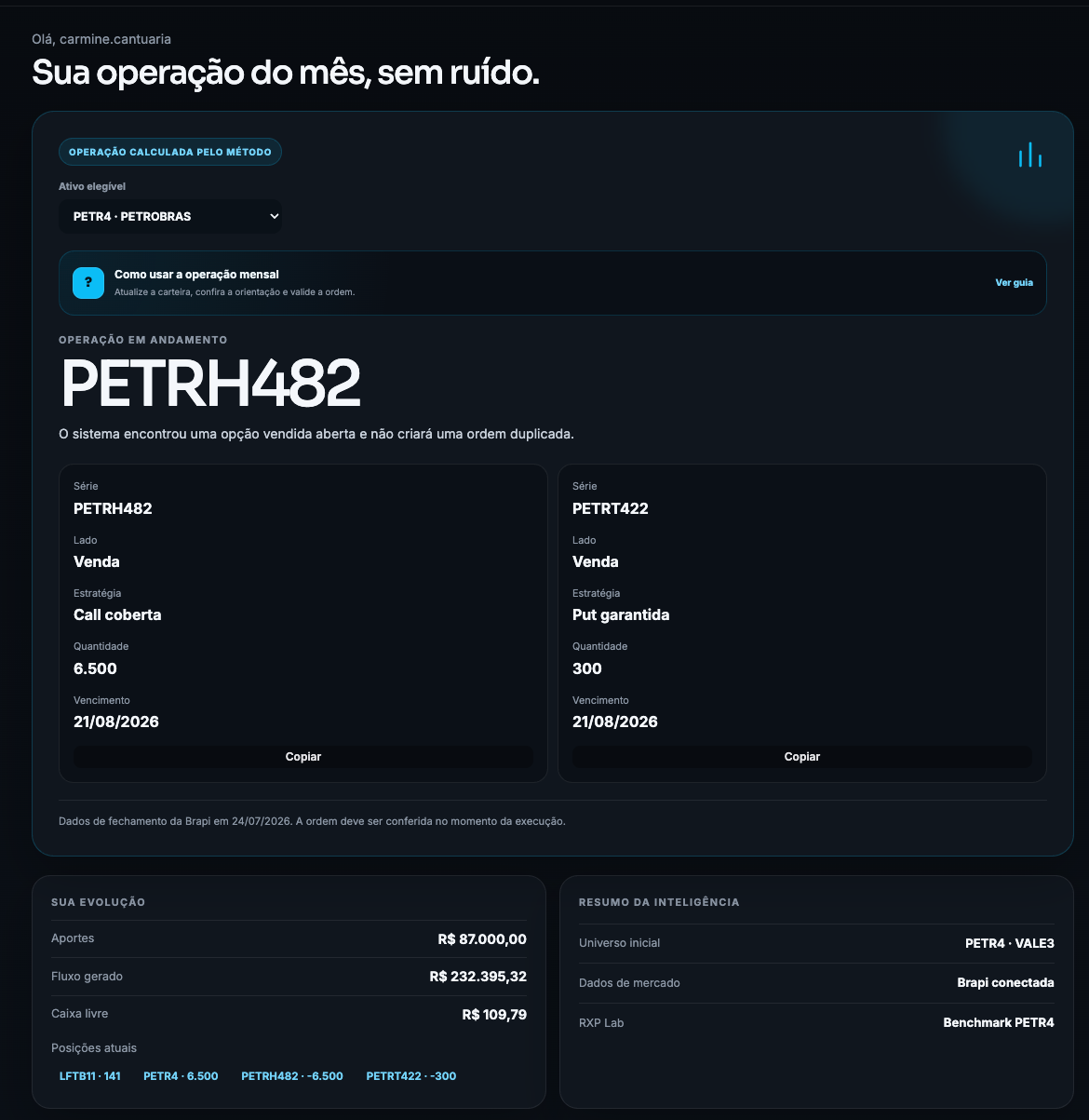 Operações organizadas no RXP