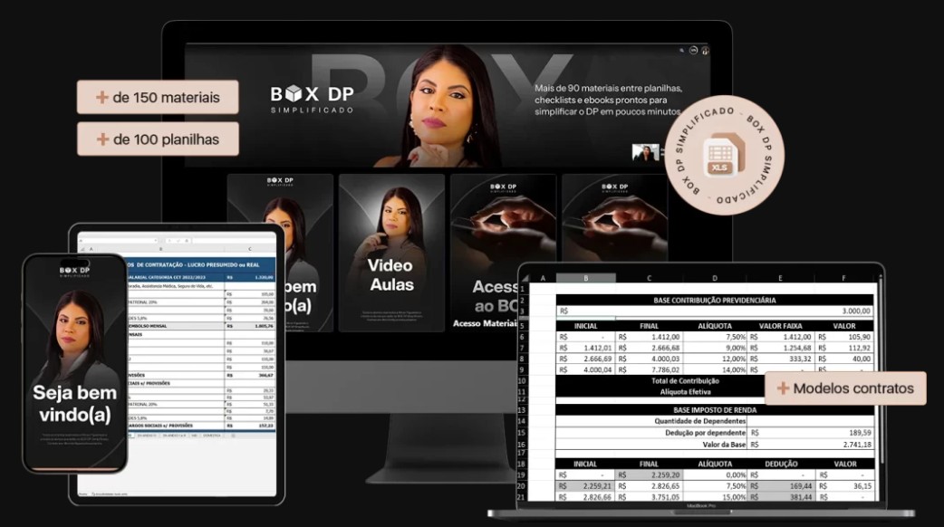 Mockup: planilhas do Box DP Simplificado