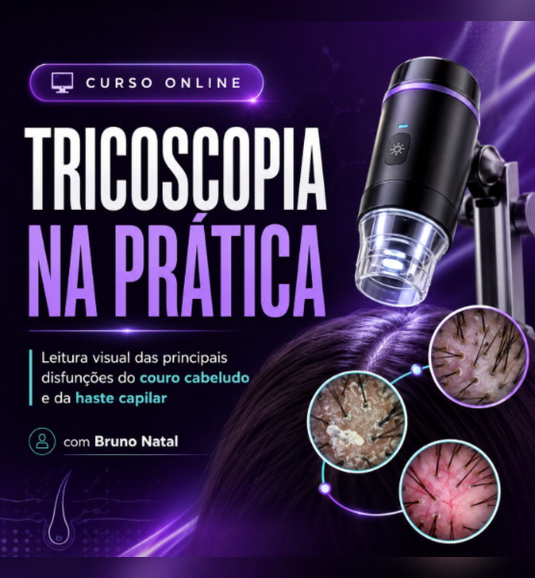 Simulação de imagem com tricoscópio, couro cabeludo ampliado ou ambiente profissional