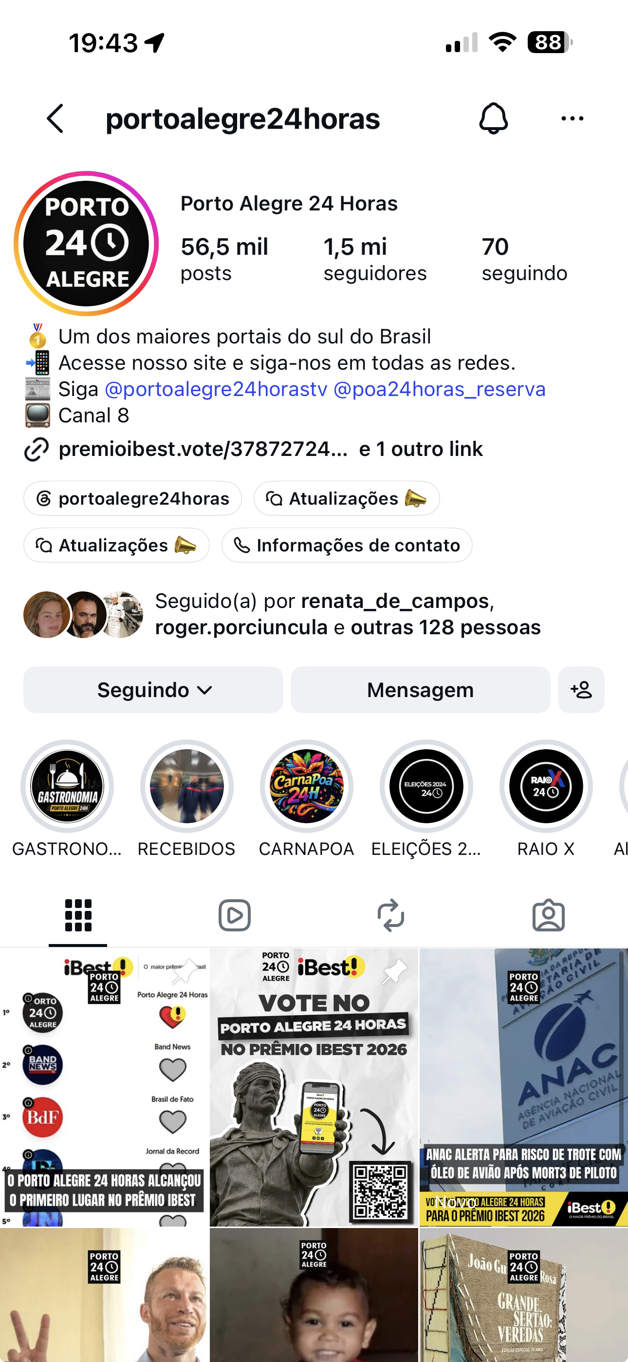 Portal Porto Alegre 24 Horas exibido no smartphone