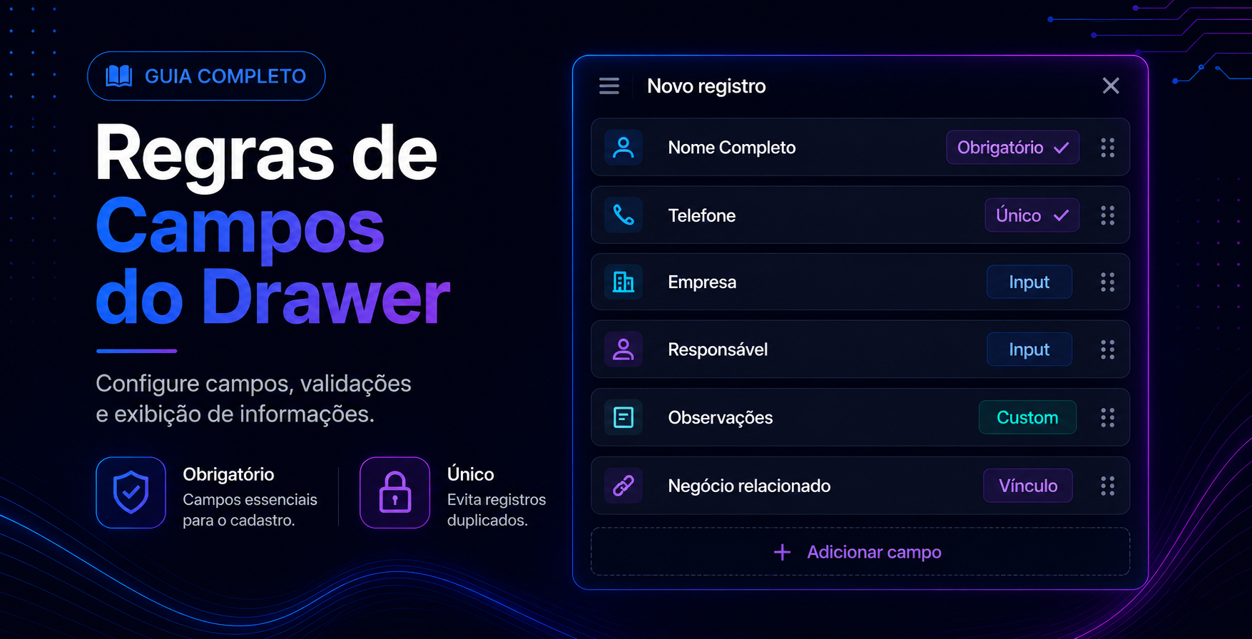Regras de Campos do Drawer